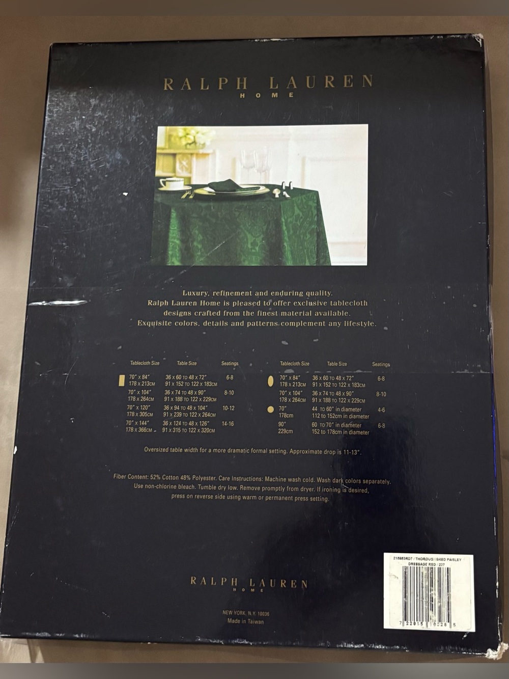 Ralph Lauren Home Round Tablecloth 70” Burgundy Damask Open Box - Picture 2 of 3